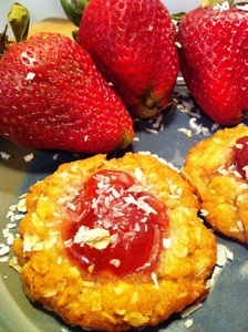 Vegan Strawberry Thumbprint Anzac Cookies